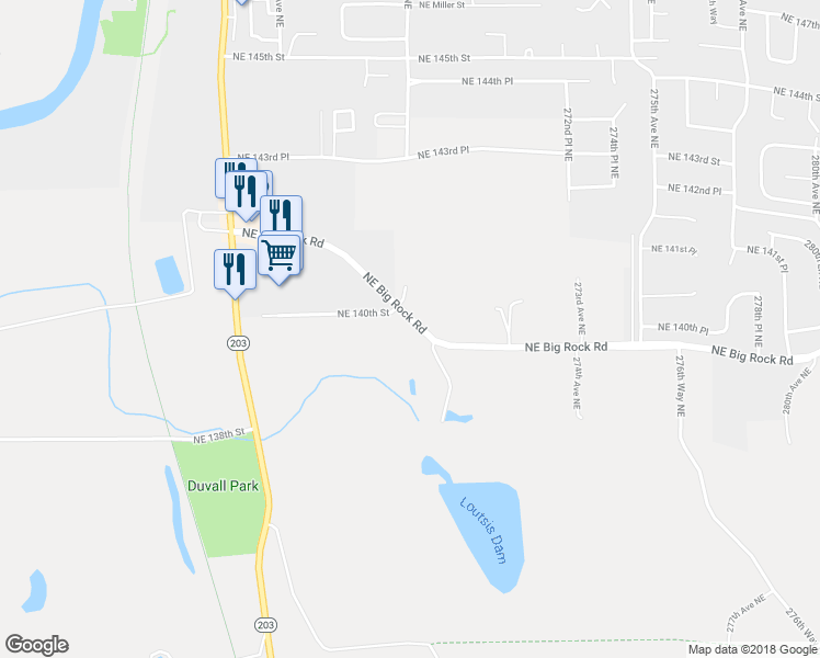 map of restaurants, bars, coffee shops, grocery stores, and more near 26801 Northeast Big Rock Road in Duvall