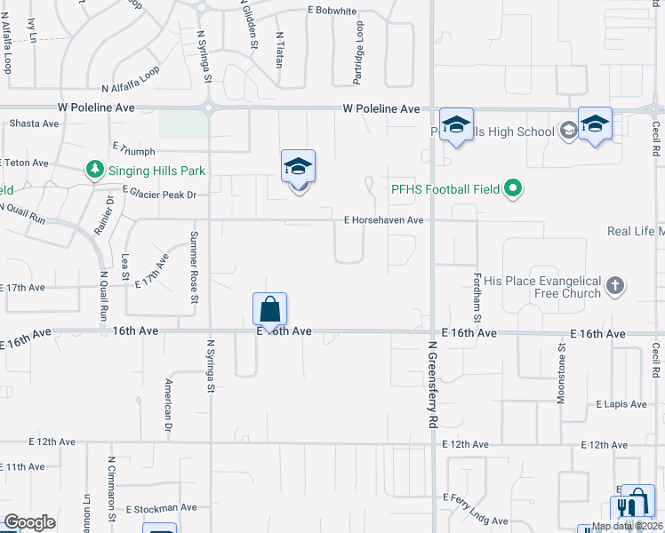 map of restaurants, bars, coffee shops, grocery stores, and more near 1948 East Prairieview Drive in Post Falls