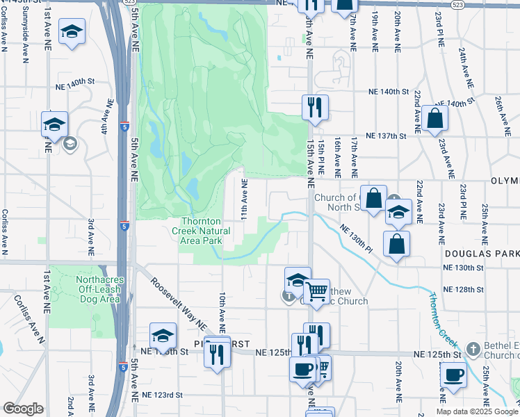 map of restaurants, bars, coffee shops, grocery stores, and more near 13321 12th Avenue Northeast in Seattle