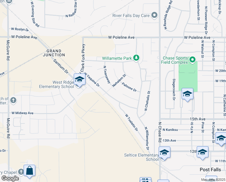 map of restaurants, bars, coffee shops, grocery stores, and more near 1869 Teanaway Drive in Post Falls