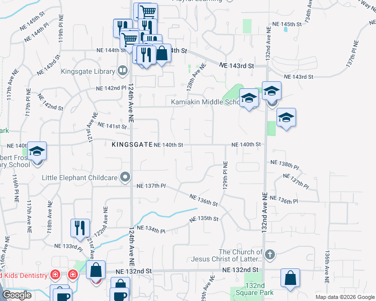 map of restaurants, bars, coffee shops, grocery stores, and more near 13961 127th Place Northeast in Kirkland