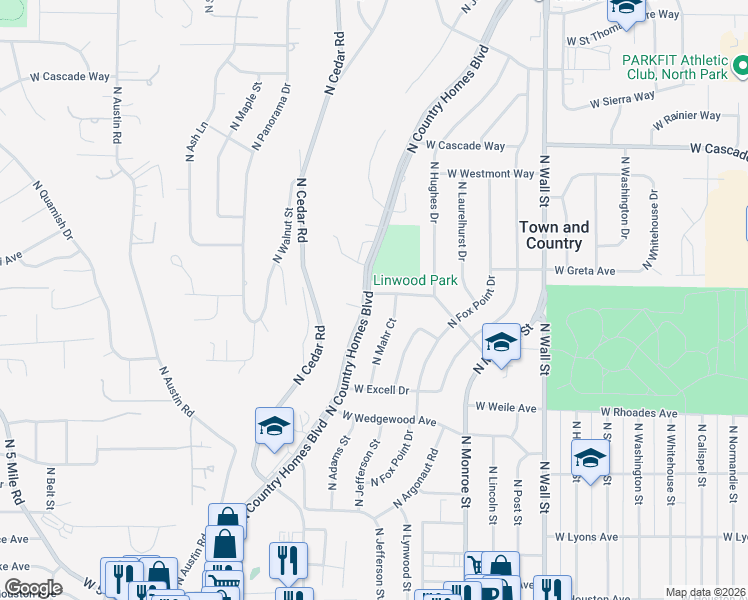 map of restaurants, bars, coffee shops, grocery stores, and more near 1219 West Warn Way in Spokane