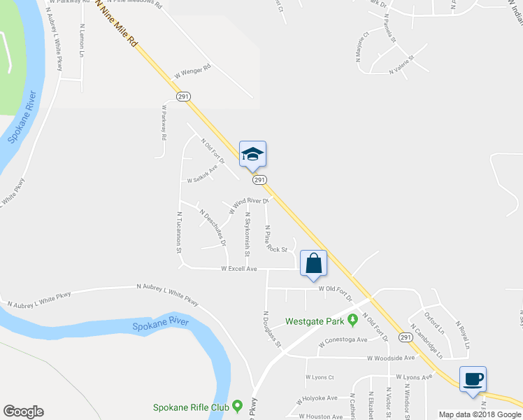 map of restaurants, bars, coffee shops, grocery stores, and more near 7323 North Pine Rock Street in Spokane