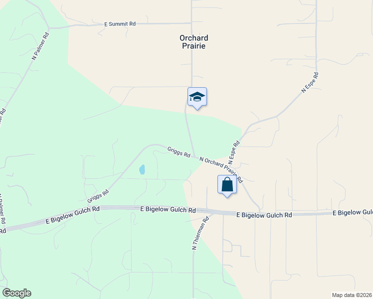 map of restaurants, bars, coffee shops, grocery stores, and more near 7501 North Orchard Prairie Road in Spokane