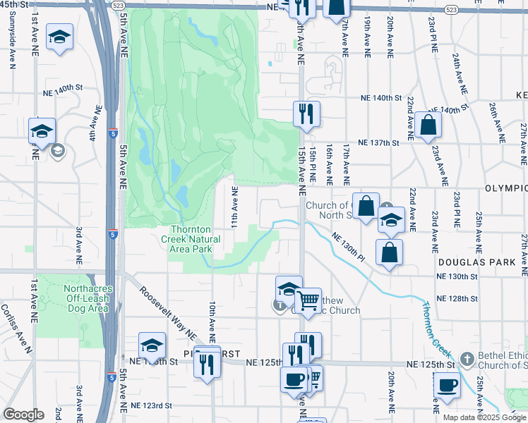 map of restaurants, bars, coffee shops, grocery stores, and more near 13211 15th Avenue Northeast in Seattle