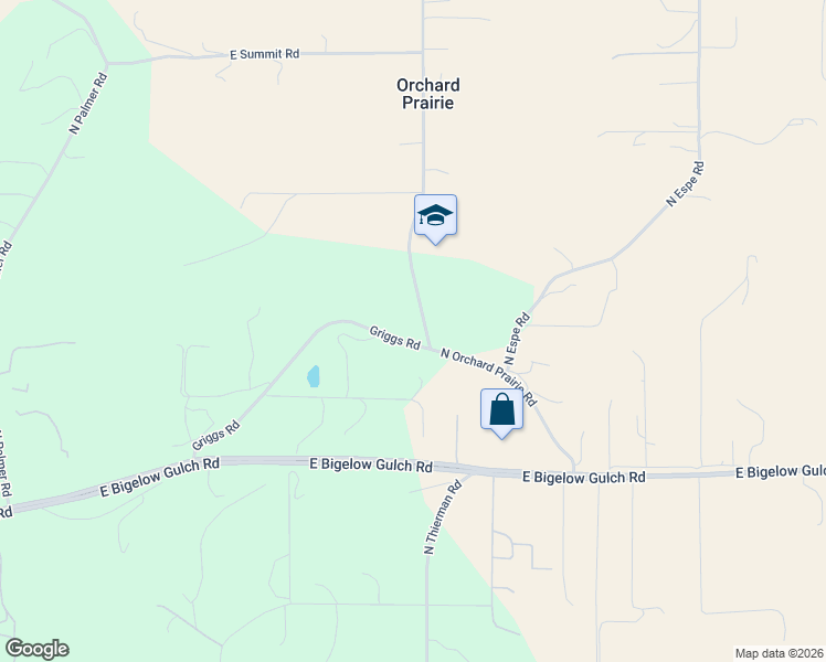 map of restaurants, bars, coffee shops, grocery stores, and more near 7501 North Orchard Prairie Road in Spokane
