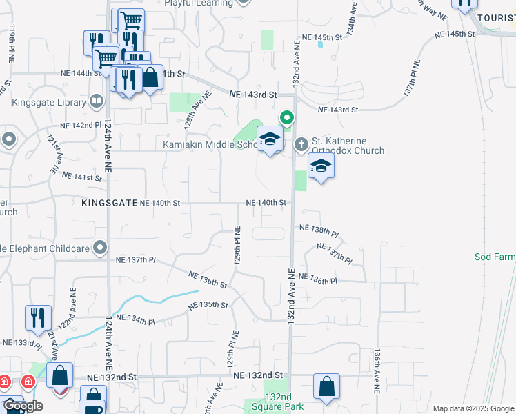 map of restaurants, bars, coffee shops, grocery stores, and more near 13936 130th Court Northeast in Kirkland