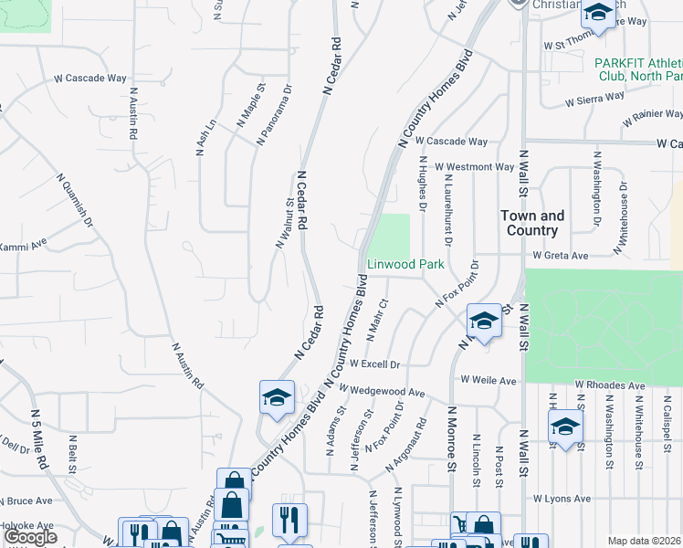 map of restaurants, bars, coffee shops, grocery stores, and more near 1318 West Sylvian Court in Spokane