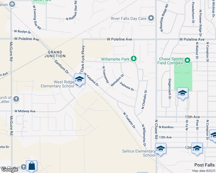 map of restaurants, bars, coffee shops, grocery stores, and more near 1869 Teanaway Drive in Post Falls