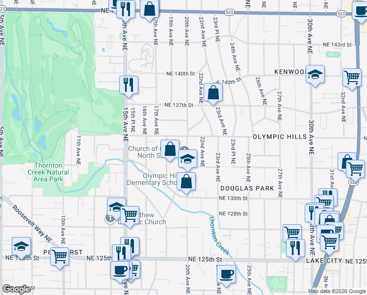 map of restaurants, bars, coffee shops, grocery stores, and more near 13337 20th Avenue Northeast in Seattle
