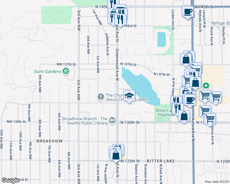 map of restaurants, bars, coffee shops, grocery stores, and more near in Seattle