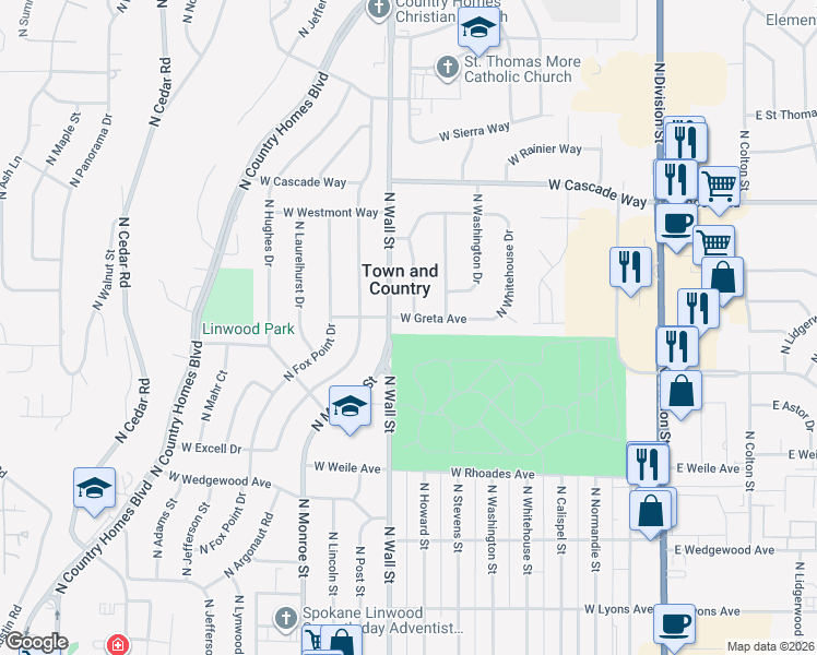 map of restaurants, bars, coffee shops, grocery stores, and more near 613 West Greta Avenue in Spokane