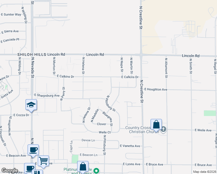 map of restaurants, bars, coffee shops, grocery stores, and more near 7411 North Pittsburg Street in Spokane
