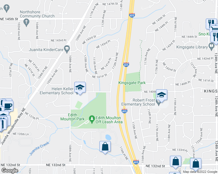 map of restaurants, bars, coffee shops, grocery stores, and more near 14013 113th Avenue Northeast in Kirkland