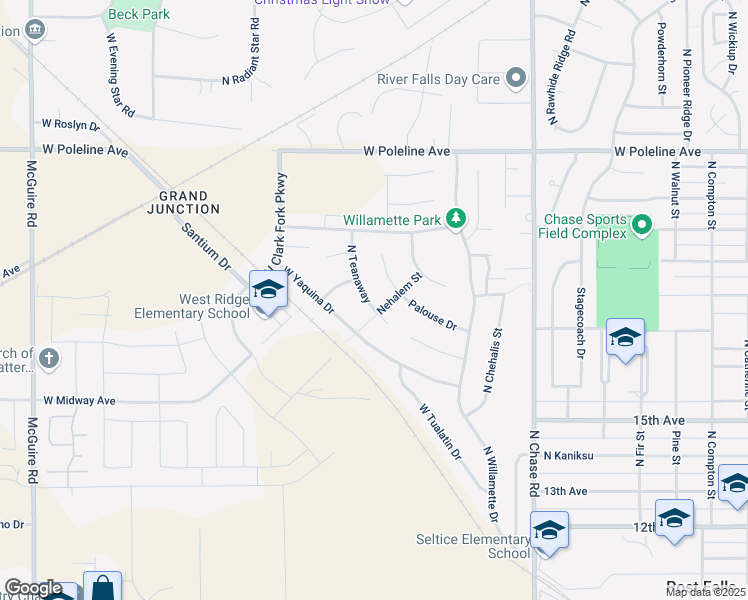 map of restaurants, bars, coffee shops, grocery stores, and more near 1934 Teanaway Drive in Post Falls