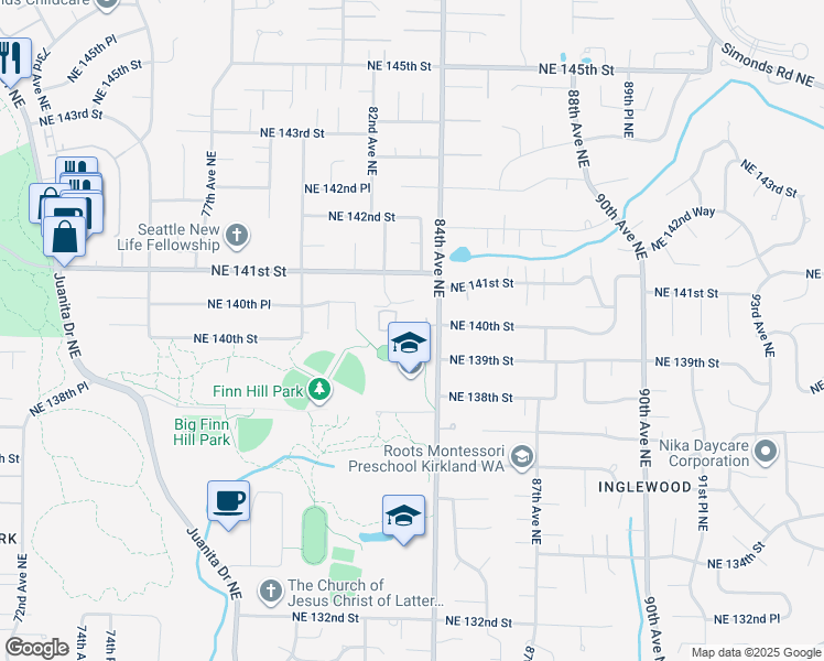 map of restaurants, bars, coffee shops, grocery stores, and more near 8340 Northeast 140th Street in Bothell