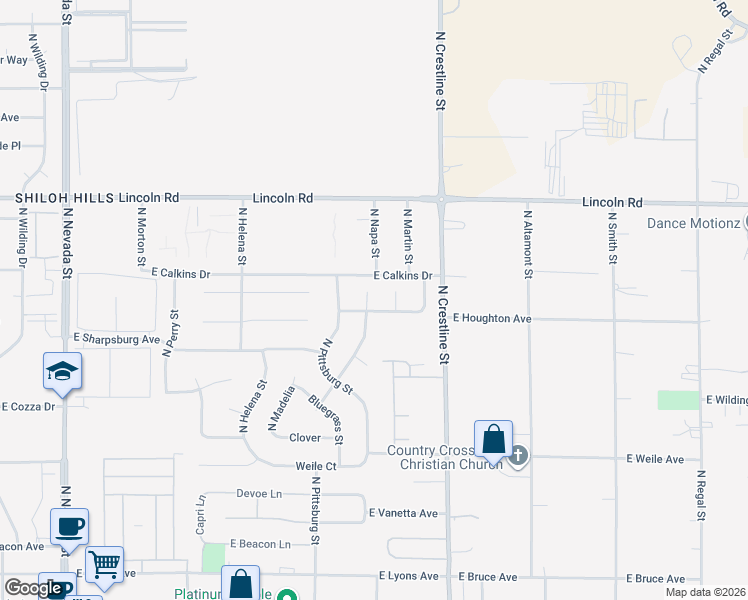 map of restaurants, bars, coffee shops, grocery stores, and more near 7518 North Magnolia Court in Spokane