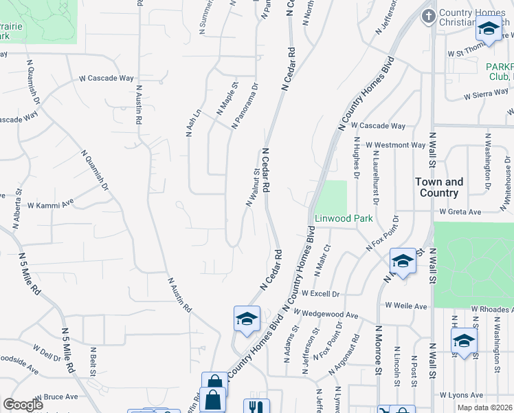 map of restaurants, bars, coffee shops, grocery stores, and more near 7611 North Walnut Street in Spokane