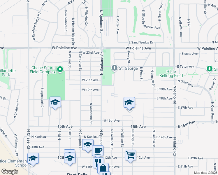 map of restaurants, bars, coffee shops, grocery stores, and more near 200 East 19th Avenue in Post Falls