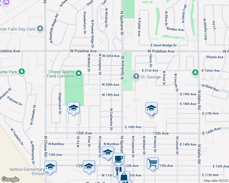 map of restaurants, bars, coffee shops, grocery stores, and more near 115 West 20th Avenue in Post Falls