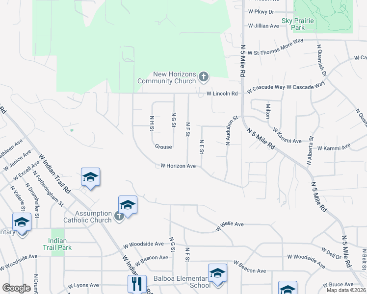 map of restaurants, bars, coffee shops, grocery stores, and more near 7525 North F Street in Spokane