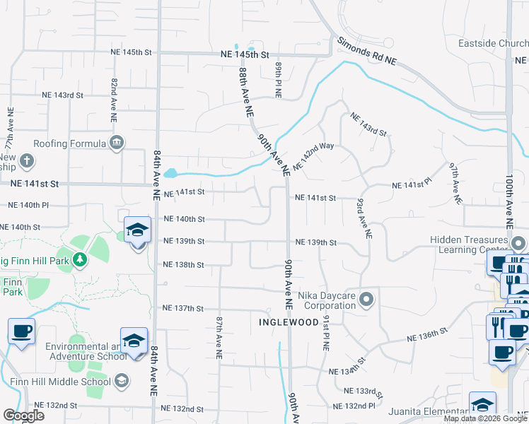 map of restaurants, bars, coffee shops, grocery stores, and more near 8765 Northeast 140th Place in Kirkland