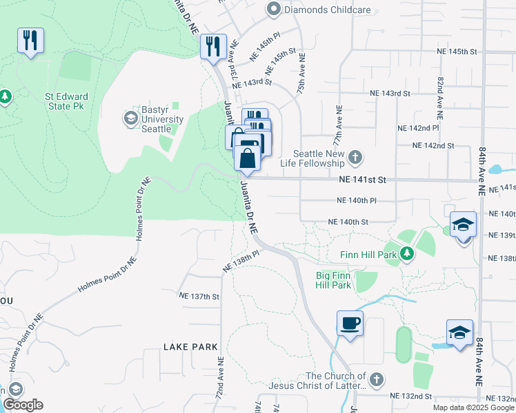 map of restaurants, bars, coffee shops, grocery stores, and more near 14020 Juanita Drive Northeast in Kirkland