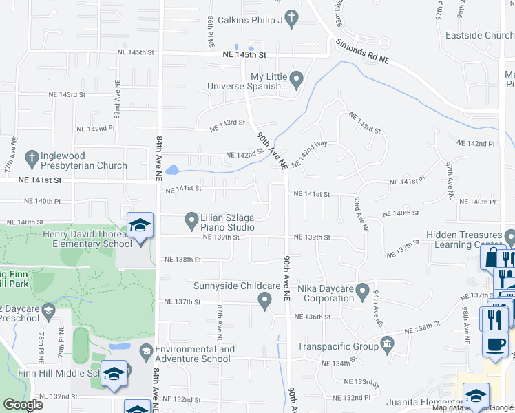 map of restaurants, bars, coffee shops, grocery stores, and more near 8765 Northeast 140th Place in Kirkland