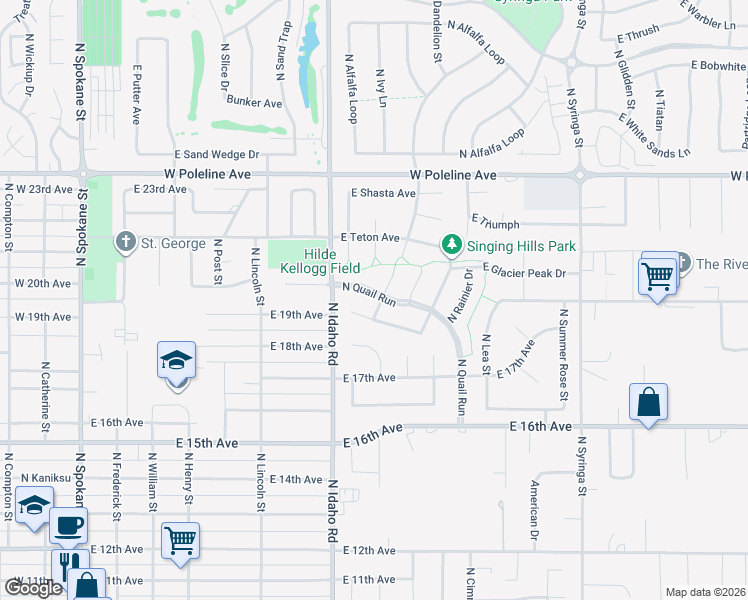 map of restaurants, bars, coffee shops, grocery stores, and more near 1931 North Sawtooth Drive in Post Falls