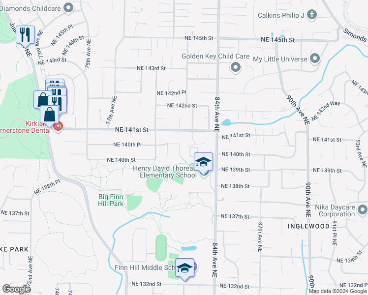 map of restaurants, bars, coffee shops, grocery stores, and more near 14022 81st Place Northeast in Kirkland