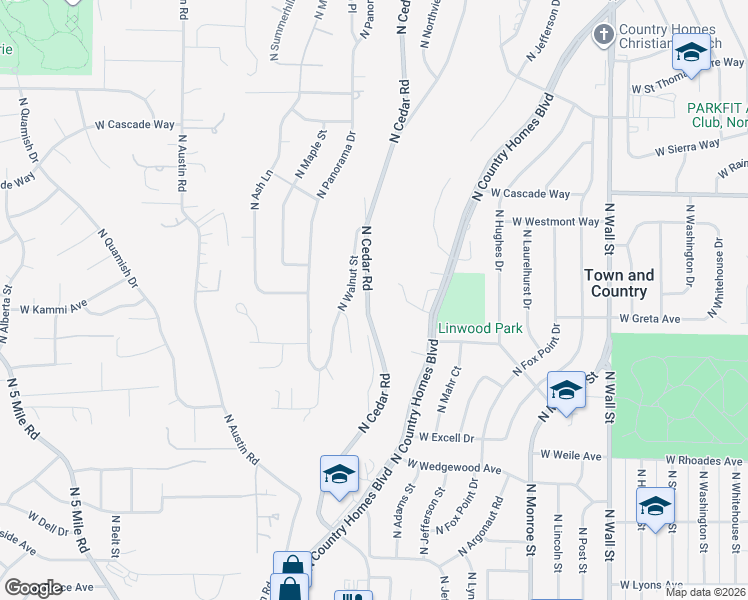 map of restaurants, bars, coffee shops, grocery stores, and more near 7526 North Cedar Road in Spokane