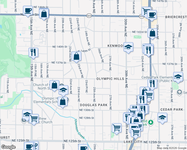 map of restaurants, bars, coffee shops, grocery stores, and more near 13516 23rd Place Northeast in Seattle