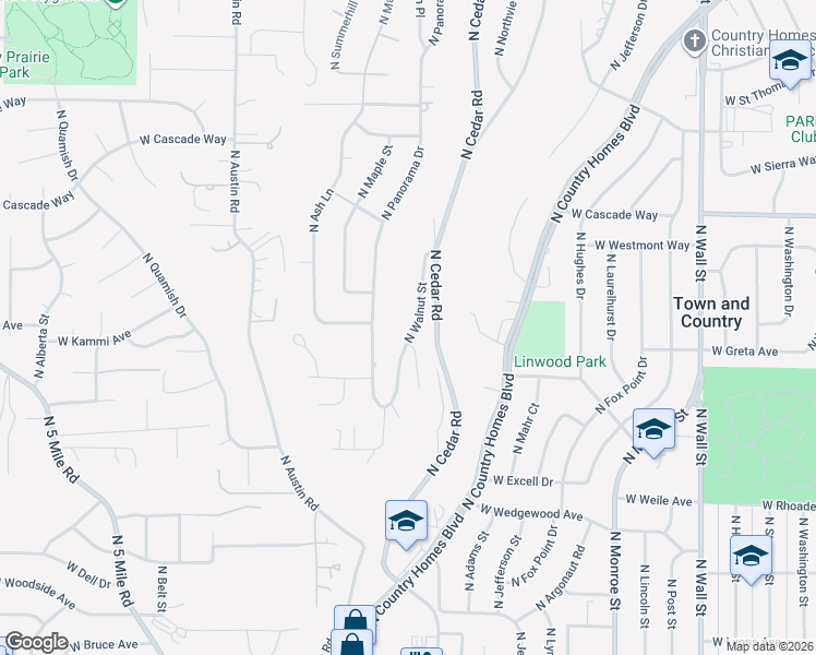 map of restaurants, bars, coffee shops, grocery stores, and more near 7611 North Walnut Street in Spokane