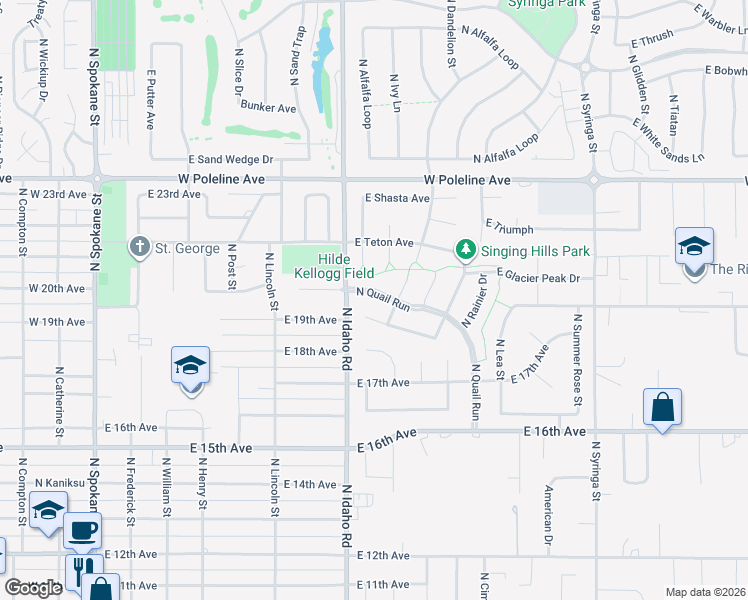 map of restaurants, bars, coffee shops, grocery stores, and more near 1931 North Sawtooth Drive in Post Falls