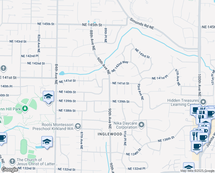 map of restaurants, bars, coffee shops, grocery stores, and more near 14039 90th Avenue Northeast in Bothell