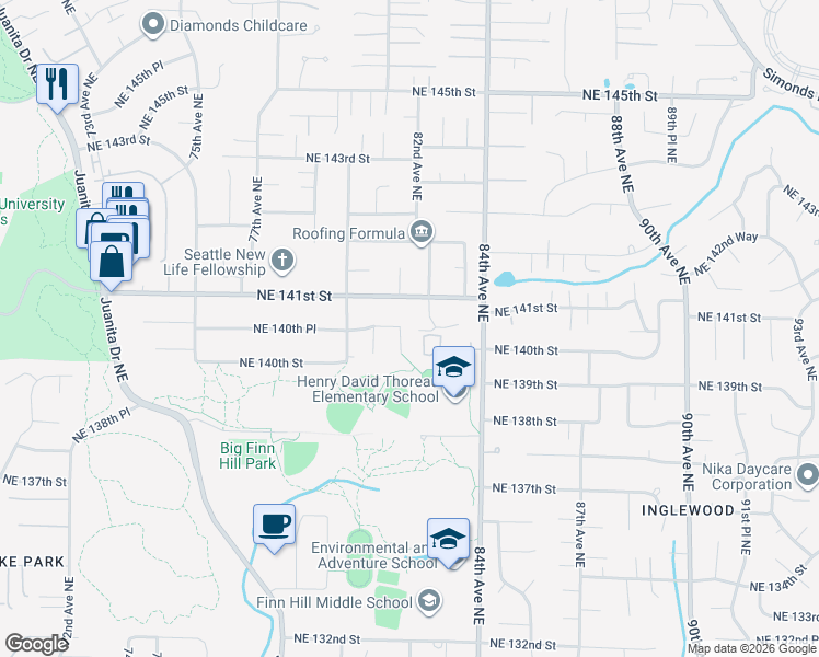 map of restaurants, bars, coffee shops, grocery stores, and more near 14022 81st Place Northeast in Kirkland
