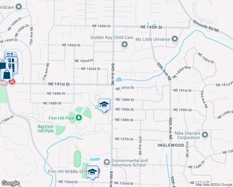 map of restaurants, bars, coffee shops, grocery stores, and more near 14034 84th Avenue Northeast in Kirkland