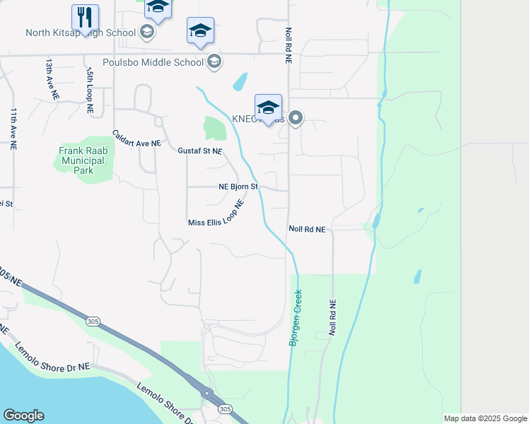 map of restaurants, bars, coffee shops, grocery stores, and more near 2285 Bjorgen Creek Court in Poulsbo