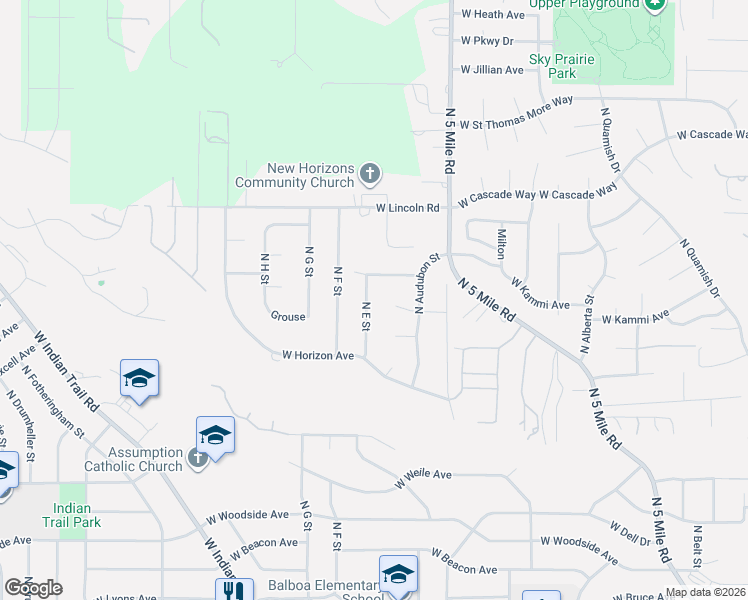 map of restaurants, bars, coffee shops, grocery stores, and more near 7521 North E Street in Spokane