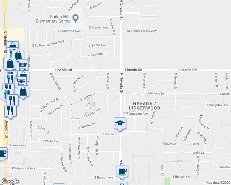 map of restaurants, bars, coffee shops, grocery stores, and more near 910 E Calkins Dr in Spokane