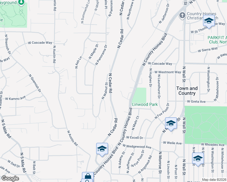 map of restaurants, bars, coffee shops, grocery stores, and more near 7526 North Cedar Road in Spokane