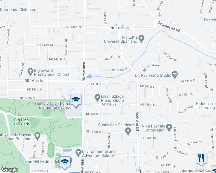 map of restaurants, bars, coffee shops, grocery stores, and more near 8631 Northeast 141st Street in Bothell
