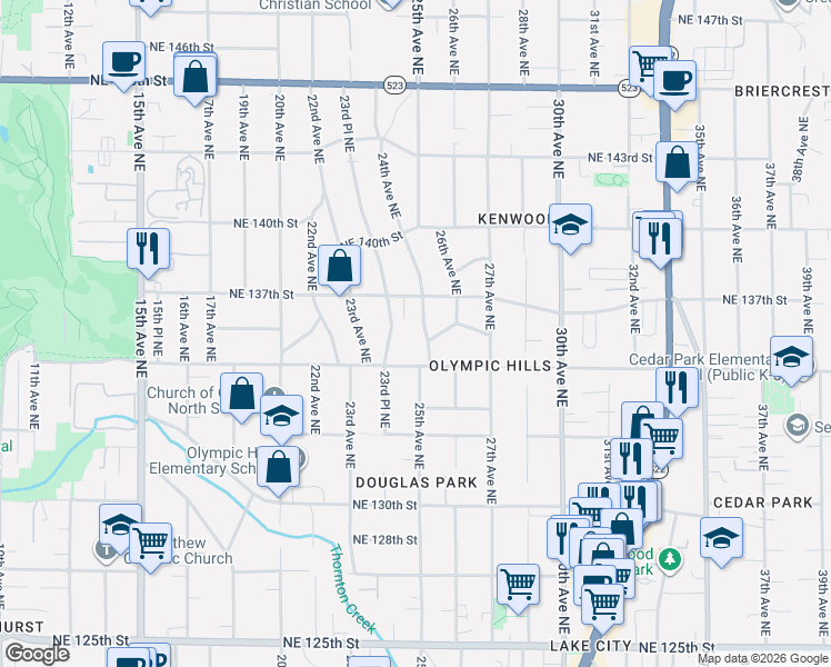map of restaurants, bars, coffee shops, grocery stores, and more near 13516 23rd Place Northeast in Seattle
