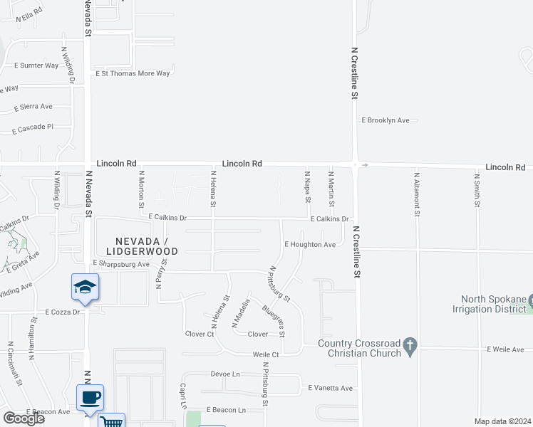 map of restaurants, bars, coffee shops, grocery stores, and more near 1709 East Calkins Drive in Spokane