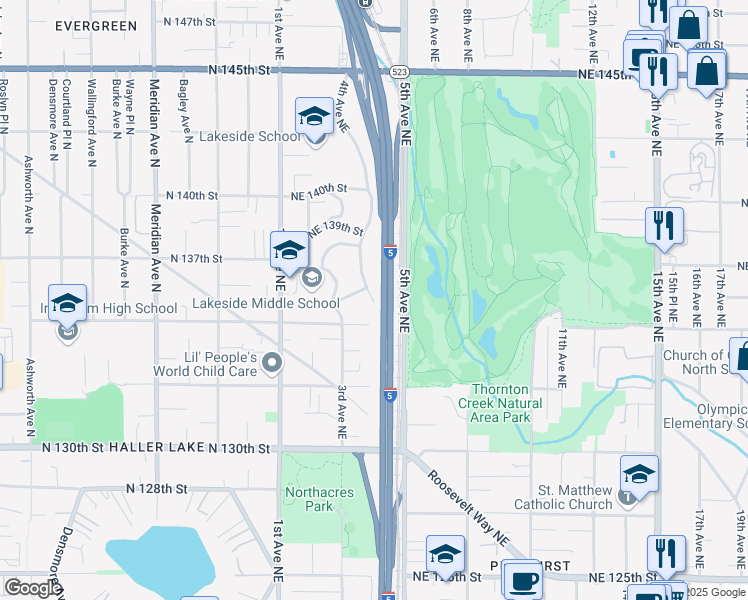 map of restaurants, bars, coffee shops, grocery stores, and more near 13516 4th Avenue Northeast in Seattle