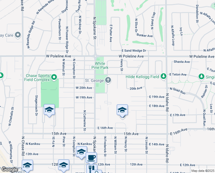 map of restaurants, bars, coffee shops, grocery stores, and more near 1900 North William Street in Post Falls