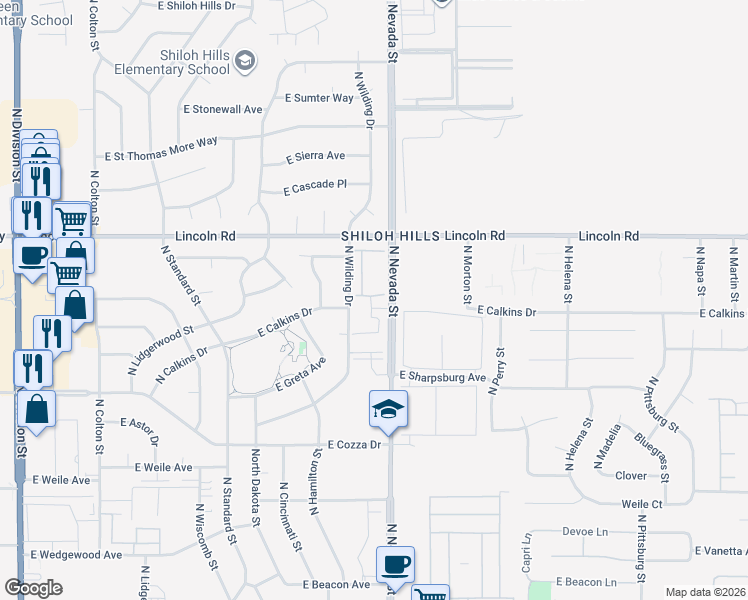 map of restaurants, bars, coffee shops, grocery stores, and more near 910 East Calkins Drive in Spokane