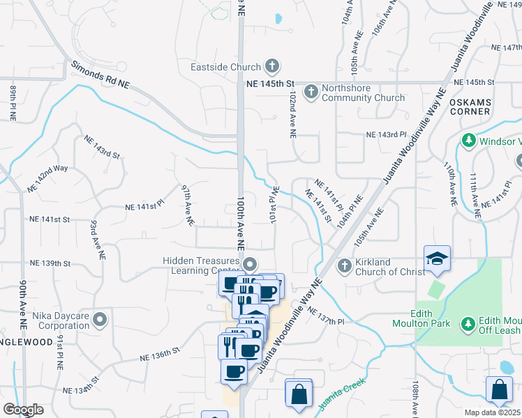 map of restaurants, bars, coffee shops, grocery stores, and more near 14133 101st Place Northeast in Kirkland