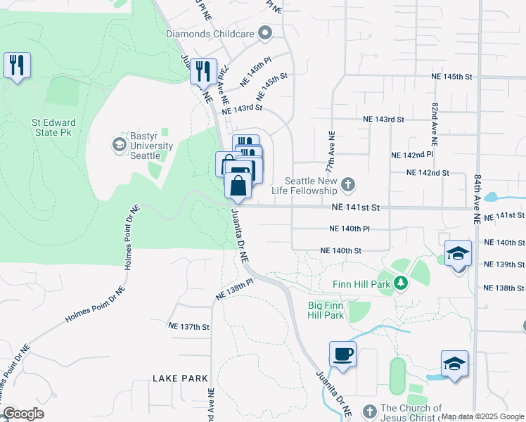 map of restaurants, bars, coffee shops, grocery stores, and more near 221 73rd Place Northeast in Kirkland