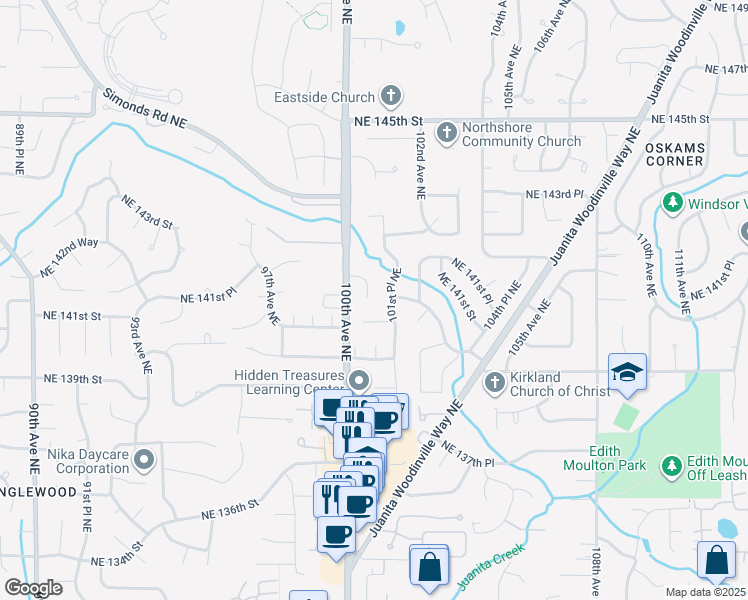 map of restaurants, bars, coffee shops, grocery stores, and more near 14133 101st Place Northeast in Kirkland